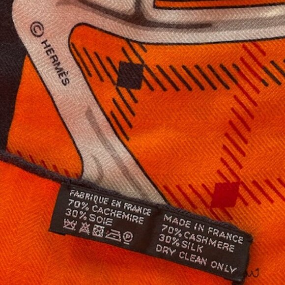 AUTHENTIC HERMES Sellier Henri D'Origny Shawl Wrap Orange Cashmere Silk … - Picture 10 of 16
